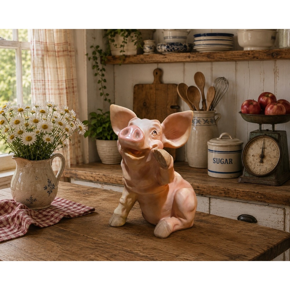 Whimsical Sitting Pig Statue Cute Farm Animal Figurine Garden Decor